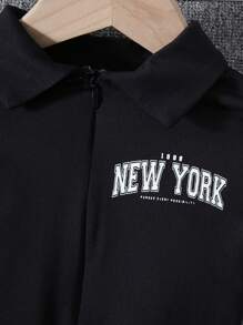 SHEIN 休閒拉鍊字母女童（小）連體褲 - 黑色 - 查看 3