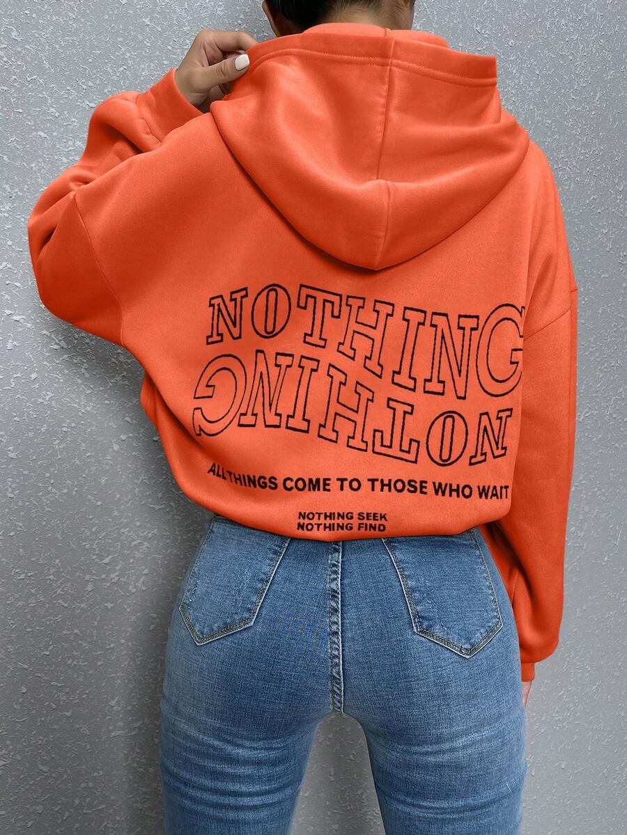 SHEIN Unity Slogan Graphic Drop Shoulder Hoodie - Orange - View 1
