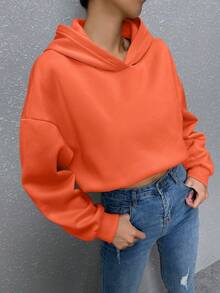 SHEIN Unity Slogan Graphic Drop Shoulder Hoodie - Orange - View 2