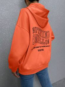 SHEIN Unity Slogan Graphic Drop Shoulder Hoodie - Orange - View 3