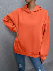 SHEIN Unity Slogan Graphic Drop Shoulder Hoodie - Orange - View 4