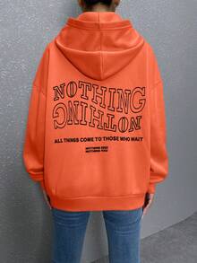 SHEIN Unity Slogan Graphic Drop Shoulder Hoodie - Orange - View 5