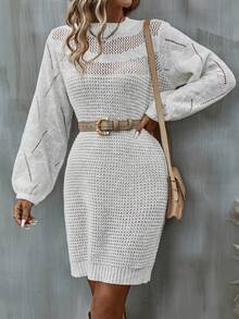 SHEIN LUNE 網眼針織毛衣洋裝不附腰帶 - 白色 - 查看 4