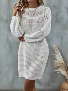 SHEIN LUNE 網眼針織毛衣洋裝不附腰帶 - 白色 - 查看 5