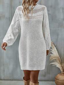 SHEIN LUNE 網眼針織毛衣洋裝不附腰帶 - 白色 - 查看 6
