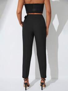 EURMUSE Solid Slant Pocket Carrot Pants - Black - View 2