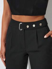 EURMUSE Solid Slant Pocket Carrot Pants - Black - View 3