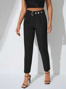 EURMUSE Solid Slant Pocket Carrot Pants - Black - View 4