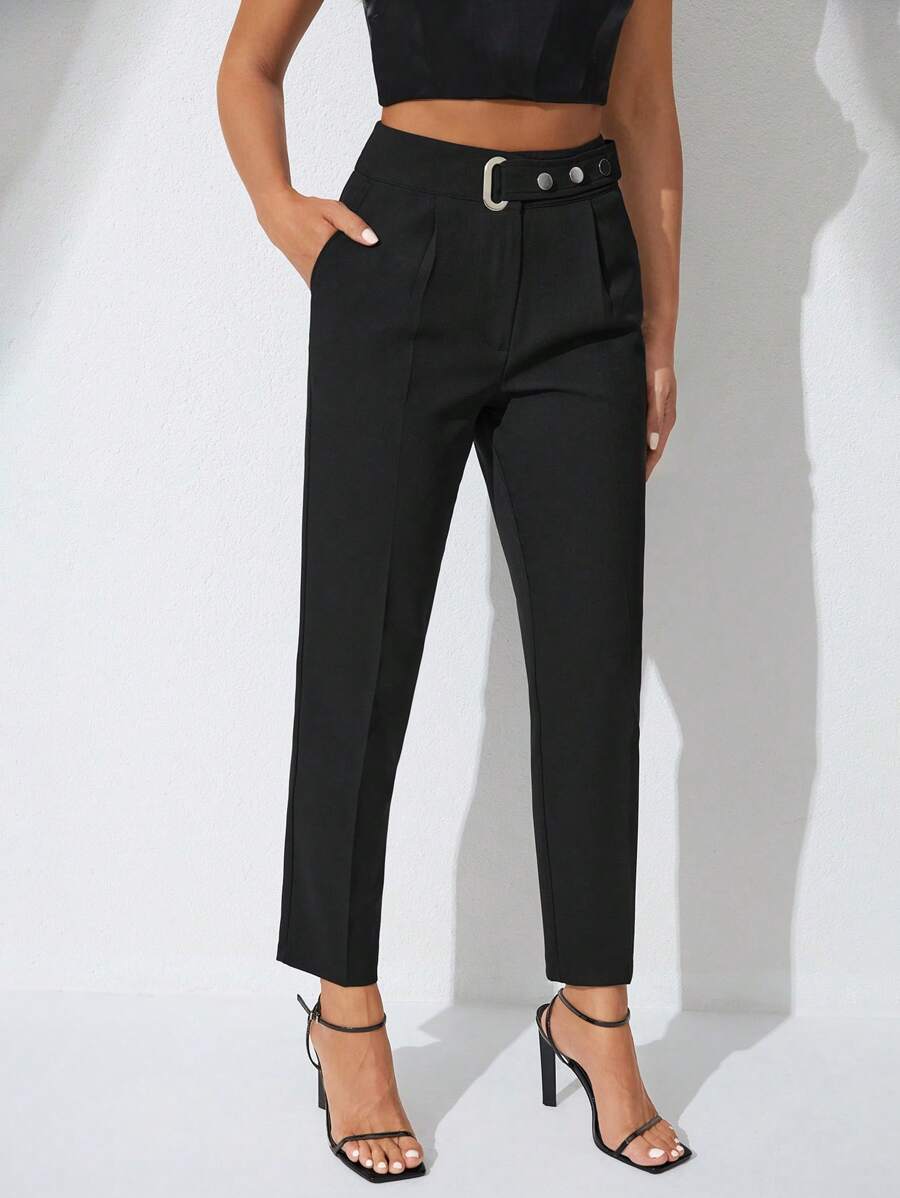 EURMUSE Solid Slant Pocket Carrot Pants - Black - View 1