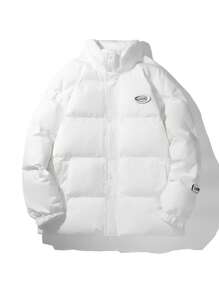 Áo khoác nam có túi xéo, họa tiết chữ cái, lót bông, giữ ấm. - trắng - Xem 1