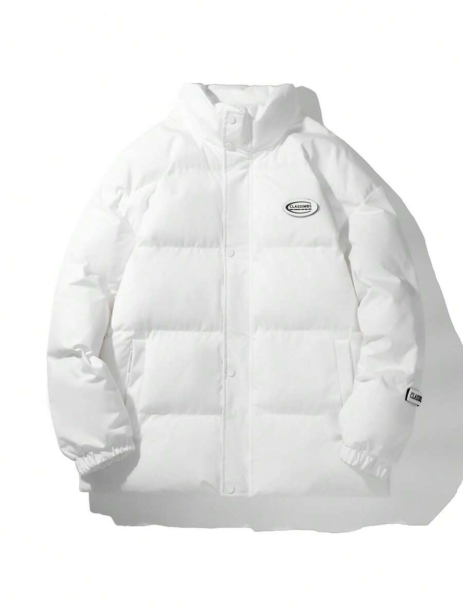 Áo khoác nam có túi xéo, họa tiết chữ cái, lót bông, giữ ấm. - trắng - Xem 1