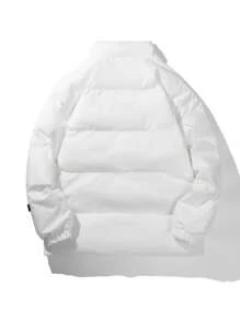 Áo khoác nam có túi xéo, họa tiết chữ cái, lót bông, giữ ấm. - trắng - Xem 2