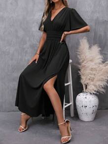 EMERY ROSE 蝴蝶袖高衩連衣裙