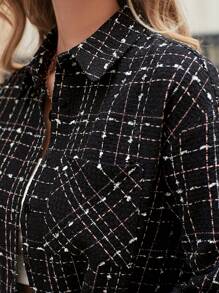 EURMUSE Plaid Print Button Front Shirt - Black and White - View 8