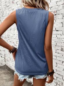 SHEIN LUNE Solid V Neck Tank Top - Royal Blue - View 2