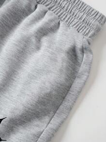 INAWLY Halloween Spider Web & Heart Print Drawstring Waist Shorts - Light Grey - View 4