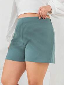 RueChic Plus Solid High Waist Shorts - Green - View 4