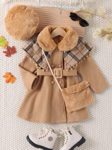 SHEIN Young Girl Stylish Wool Coat With Belt, Thickened Windbreaker Winter Outwear For Girls