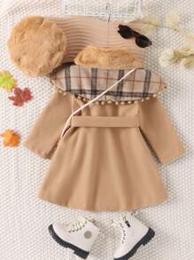 SHEIN Young Girl Stylish Wool Coat With Belt, Thickened Windbreaker Winter Outwear For Girls