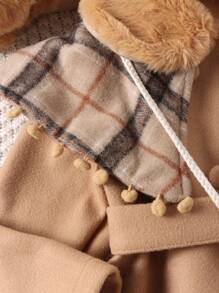 SHEIN Young Girl Stylish Wool Coat With Belt, Thickened Windbreaker Winter Outwear For Girls