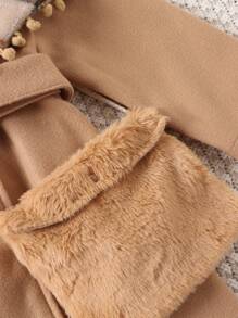 SHEIN Young Girl Stylish Wool Coat With Belt, Thickened Windbreaker Winter Outwear For Girls