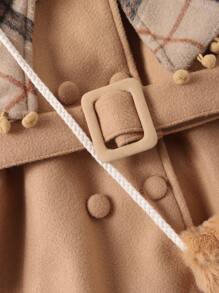 SHEIN Young Girl Stylish Wool Coat With Belt, Thickened Windbreaker Winter Outwear For Girls