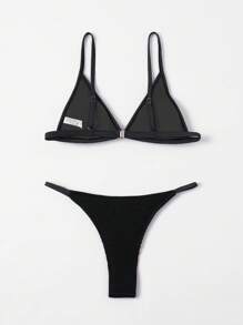 SHEIN Swim Summer Beach Solid Triangle Bikini Set - Black - View 2