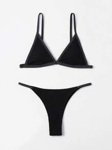 SHEIN Swim Summer Beach Solid Triangle Bikini Set - Black - View 3