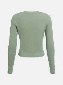 SHEIN Thiếu niên cô gái Chất rắn Tie Trước Áo len Mở Không có áo Top Cami - Màu xanh Bạc hà - Xem 2