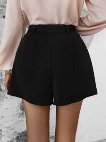 SHEIN LUNE Solid Plicated Detail Belted Shorts - Black - View 3
