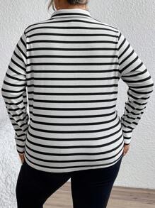 SHEIN Franclia Plus Striped Print Polo Neck Tee
