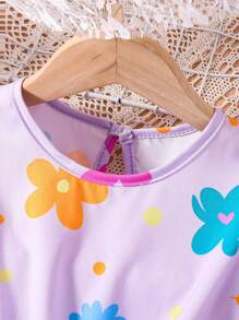 SHEIN Cô Gái Trẻ In hoa áo tay bướm Đầm - Màu tím - Xem 3