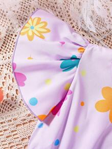 SHEIN Cô Gái Trẻ In hoa áo tay bướm Đầm - Màu tím - Xem 4