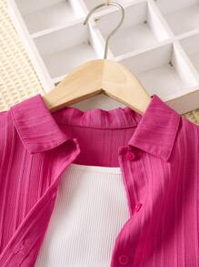 SHEIN Young Girl Solid Cami Top & Pants & Button Up Shirt