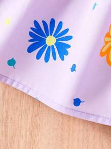 SHEIN Cô Gái Trẻ In hoa áo tay bướm Đầm - Màu tím - Xem 5