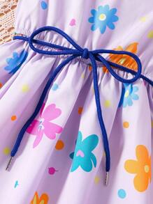 SHEIN Cô Gái Trẻ In hoa áo tay bướm Đầm - Màu tím - Xem 6