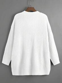 SHEIN LUNE Cardigan de talla grande con bolsillos duales y hombros caídos, para el invierno - Blanco - Ver 2