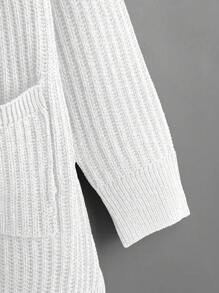 SHEIN LUNE Cardigan de talla grande con bolsillos duales y hombros caídos, para el invierno - Blanco - Ver 4