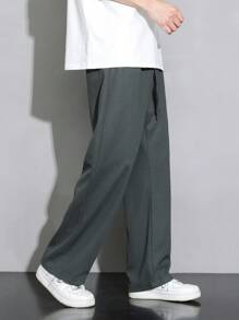 Men's New Casual Waffle Plaid Straight Leg Pants, Versatile & Simple, For Fall