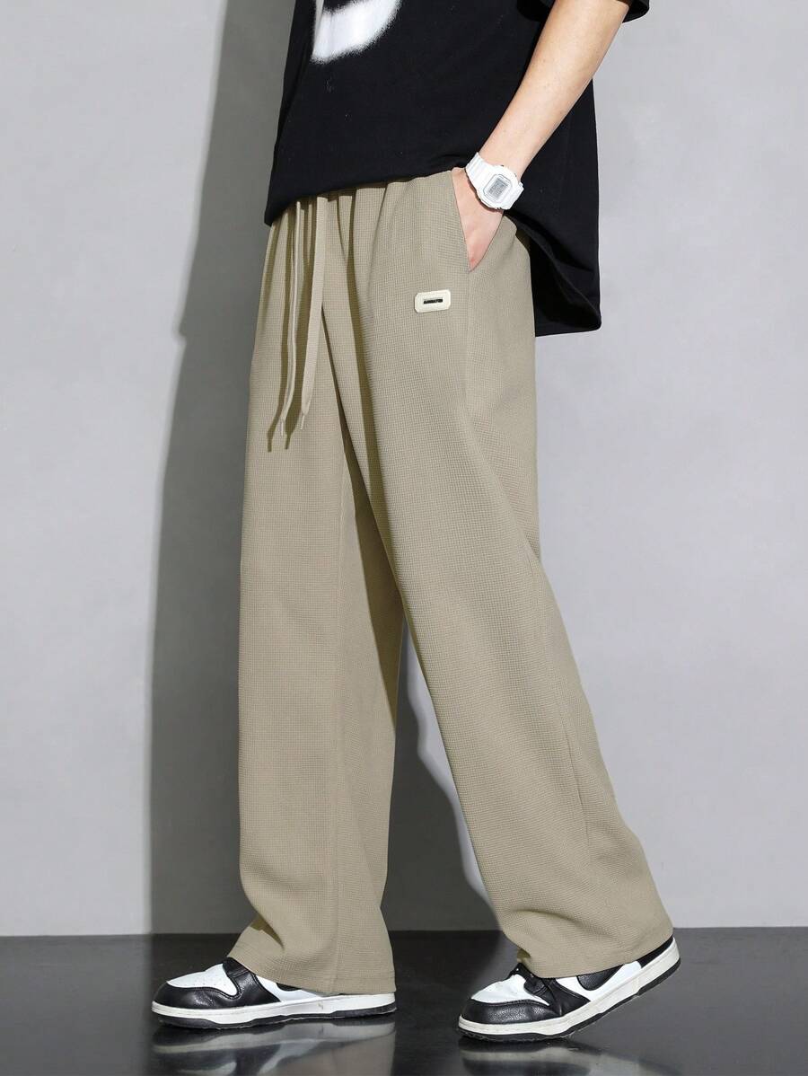 Men's New Casual Checkered Versatile Straight Leg Pants - Beige - View 1