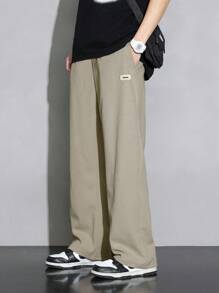 Men's New Casual Checkered Versatile Straight Leg Pants - Beige - View 3