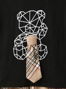 SHEIN 男小童小熊印花T恤&格紋印花短褲 - 彩色 - 查看 6