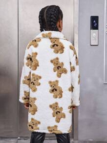 SHEIN Teenager Mädchen Mantel mit Bär Muster, Revers, & Tasche - Verschiedenfarbig - Übersicht 2
