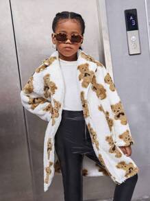 SHEIN Teenager Mädchen Mantel mit Bär Muster, Revers, & Tasche - Verschiedenfarbig - Übersicht 3