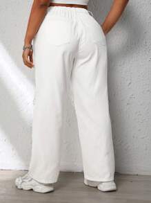 SHEIN EZwear 大碼破洞闊腿牛仔褲 - 白色 - 查看 2