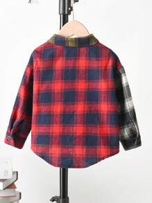 SHEIN Young Boy Plaid Print Colorblock Pocket Patched Shirt Without Tee for Christmas - Multicolor - View 2