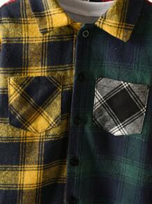 SHEIN Young Boy Plaid Print Colorblock Pocket Patched Shirt Without Tee for Christmas - Multicolor - View 6