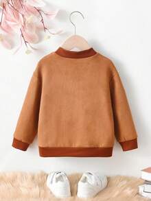 SHEIN Young Boy Simple Velvet Stand Collar Sports Sweatshirt For Autumn - Brown - View 2