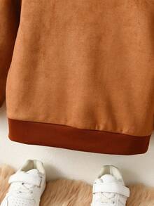 SHEIN Young Boy Simple Velvet Stand Collar Sports Sweatshirt For Autumn - Brown - View 5