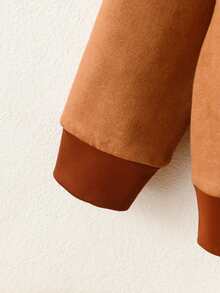 SHEIN Young Boy Simple Velvet Stand Collar Sports Sweatshirt For Autumn - Brown - View 6